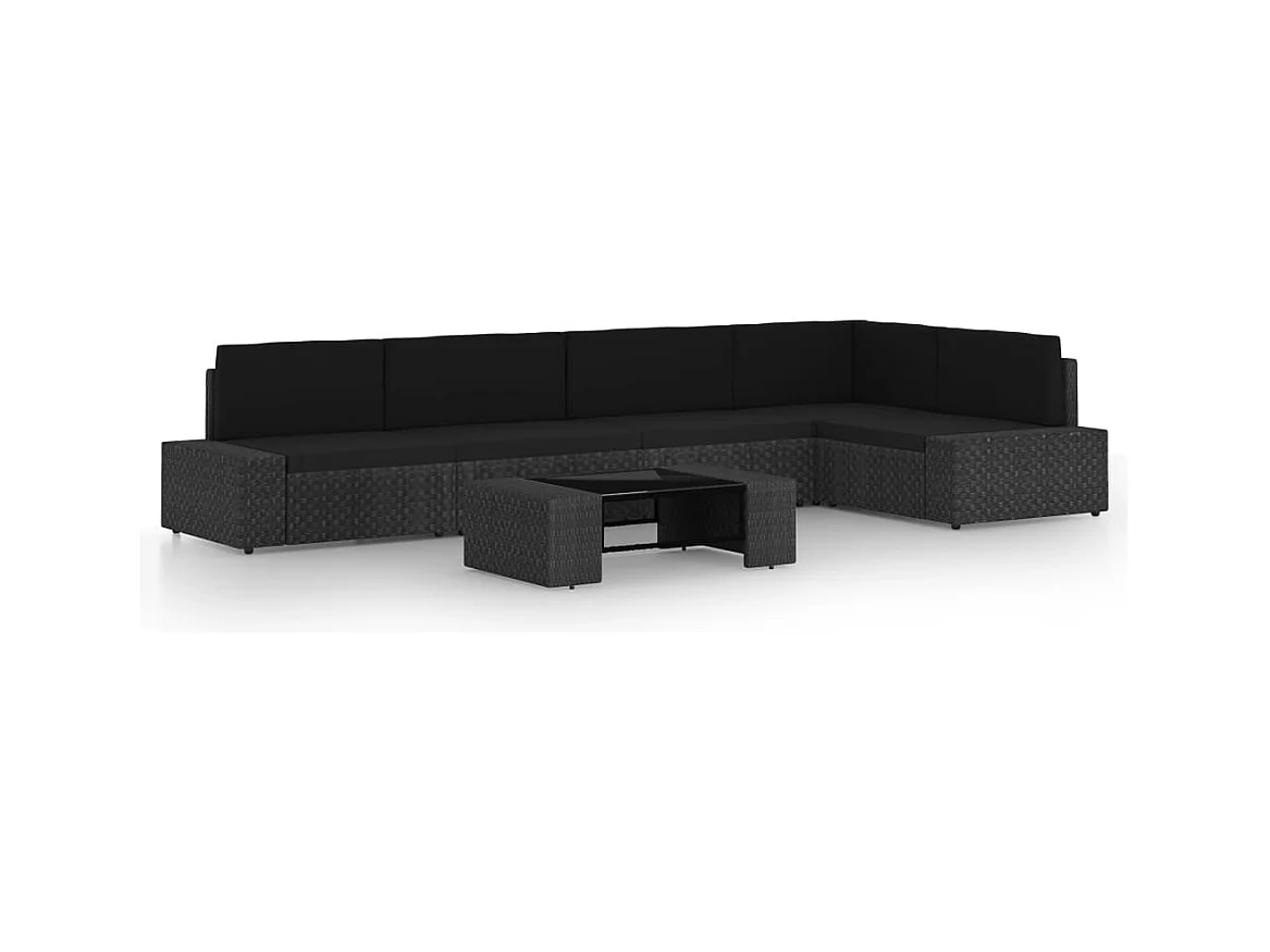 6-delige Loungeset met kussens poly rattan zwart
