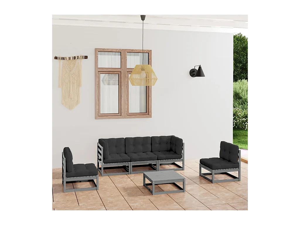 Salon de jardin 6 pcs avec coussins Bois de pin massif