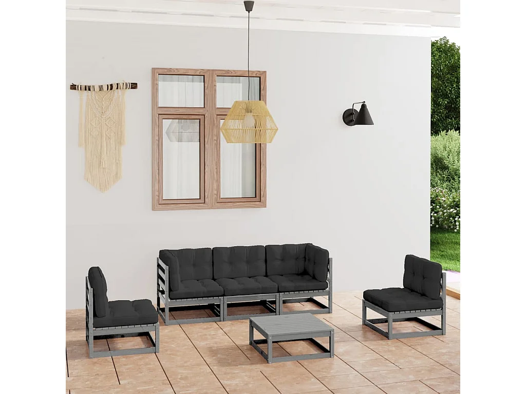 6-tlg. Garten-Lounge-Set mit Kissen Kiefer Massivholz