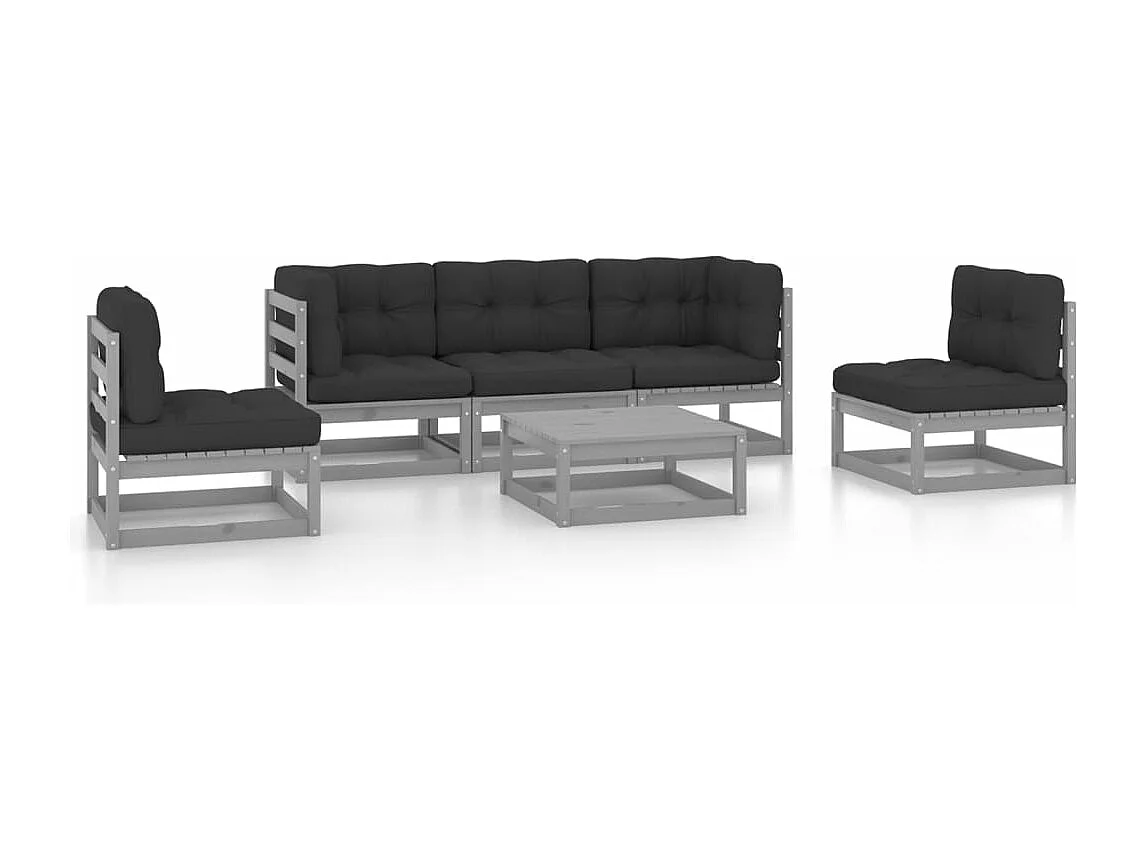 6-tlg. Garten-Lounge-Set mit Kissen Kiefer Massivholz
