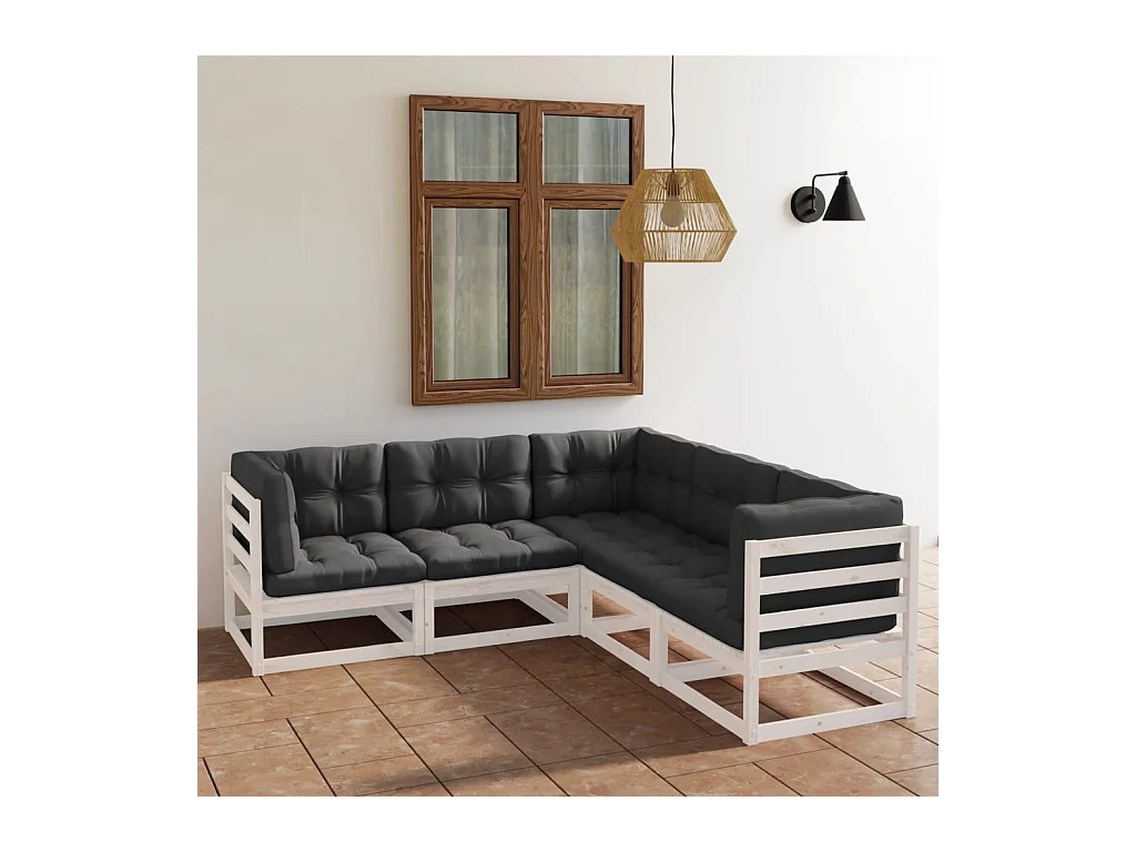 5-delige Loungeset met kussens massief grenenhout