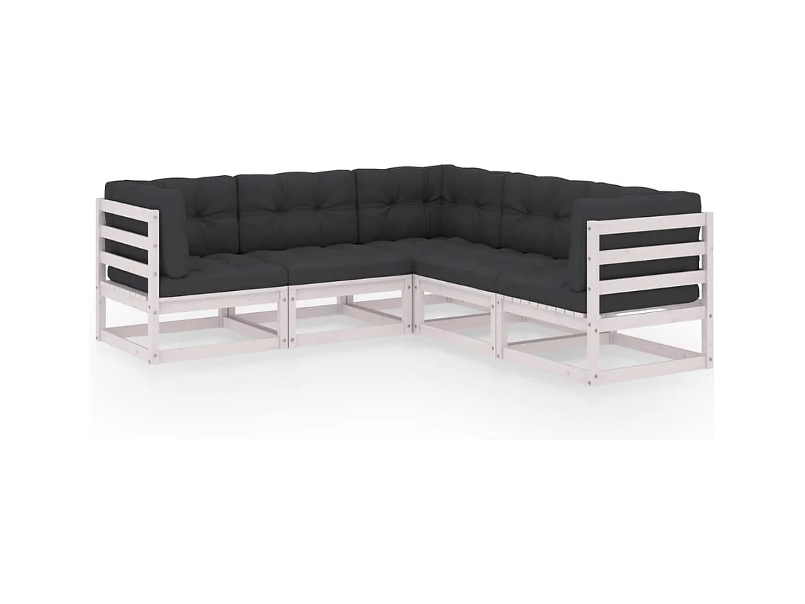 5-delige Loungeset met kussens massief grenenhout
