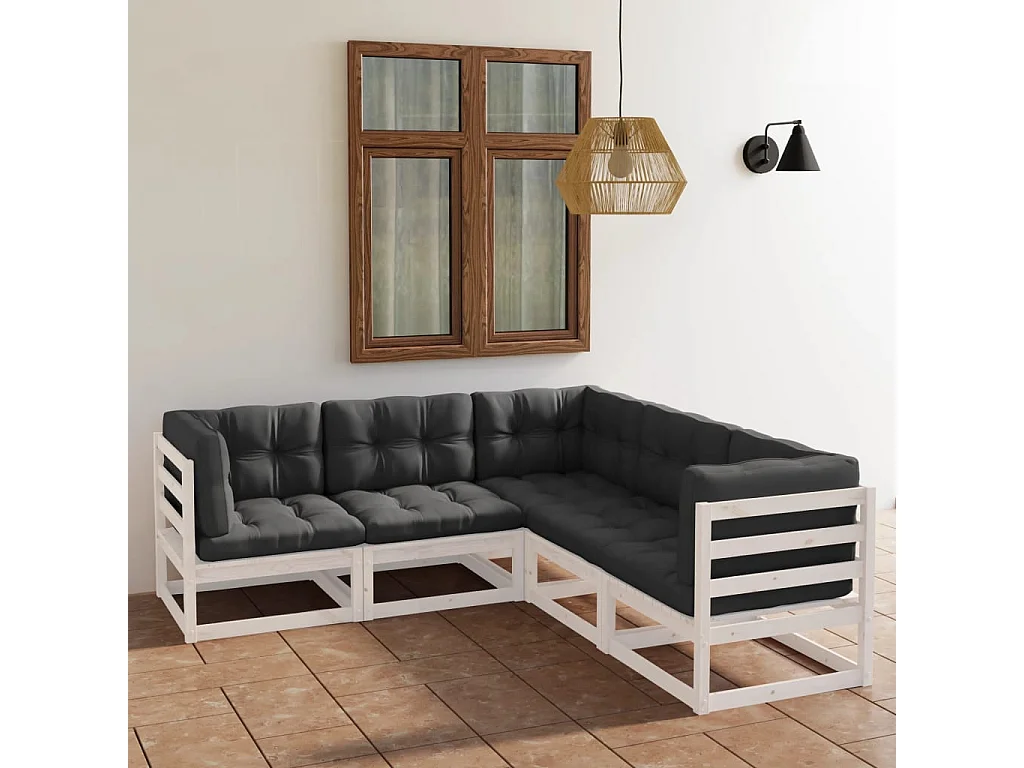 Salon de jardin 5 pcs avec coussins Bois de pin massif