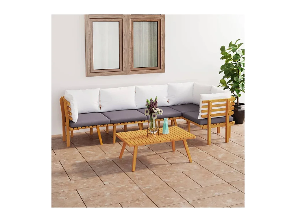 Set Divani da Giardino 6 pz con Cuscini in Massello di Acacia