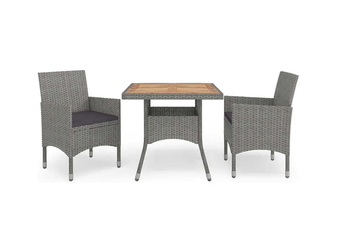 Ensemble à manger de jardin 3 pcs Gris Résine tressée et acacia