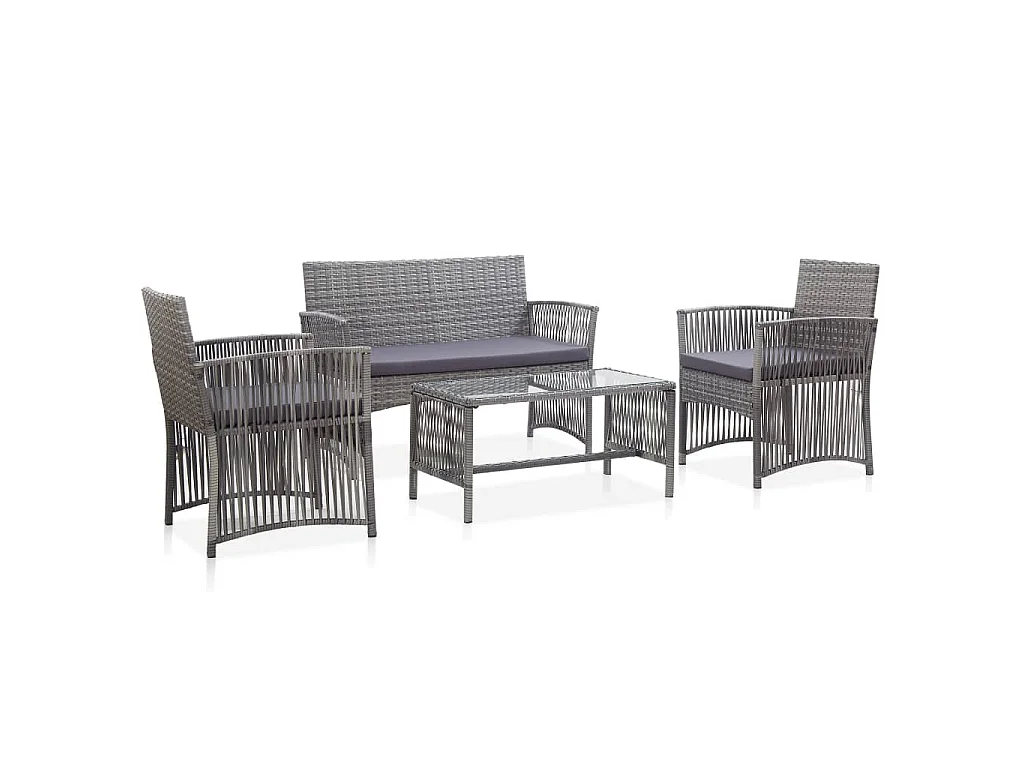 Set Divani da Giardino 4 pz con Cuscini in Polyrattan Antracite