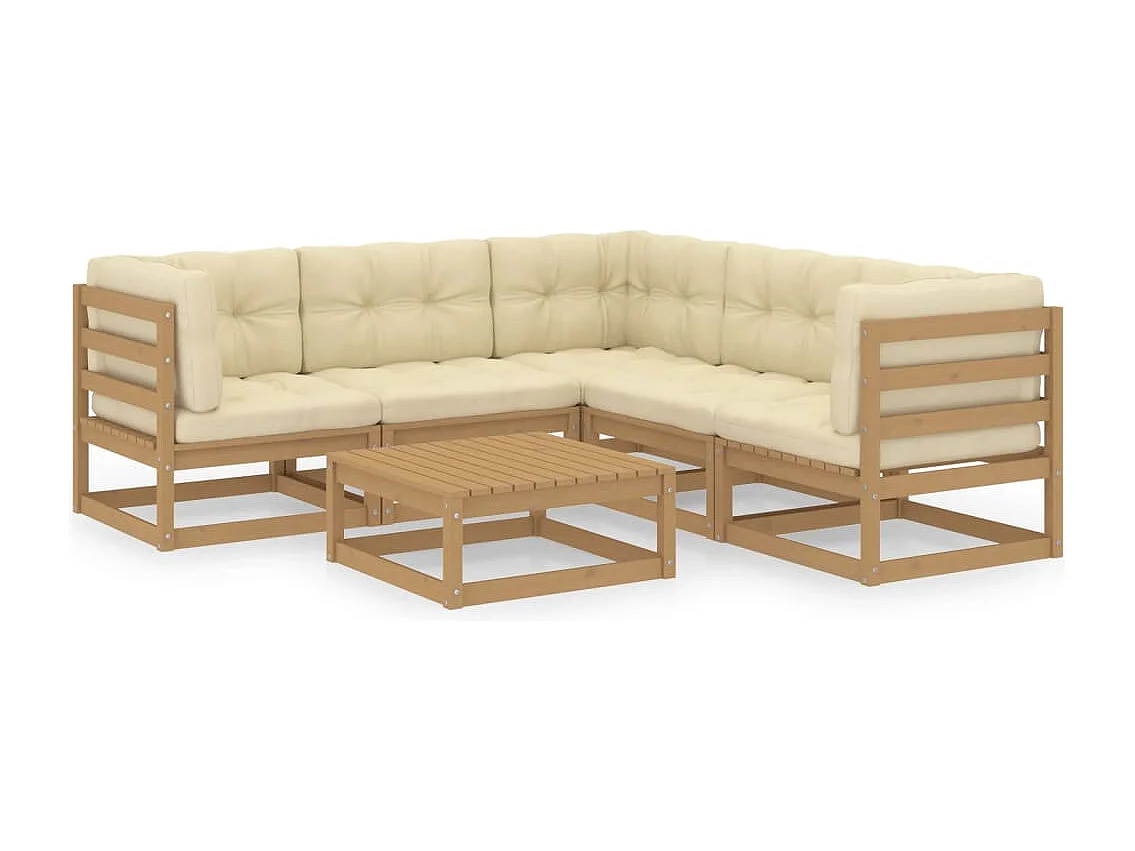 Salon de jardin 6 pcs avec coussins Bois de pin massif