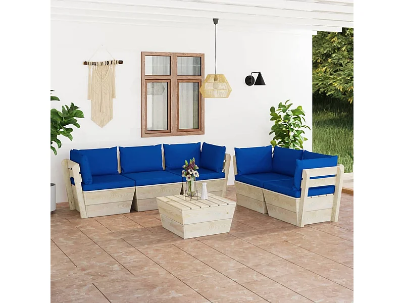 6 pcs conjunto lounge de paletes + almofadões madeira de abeto