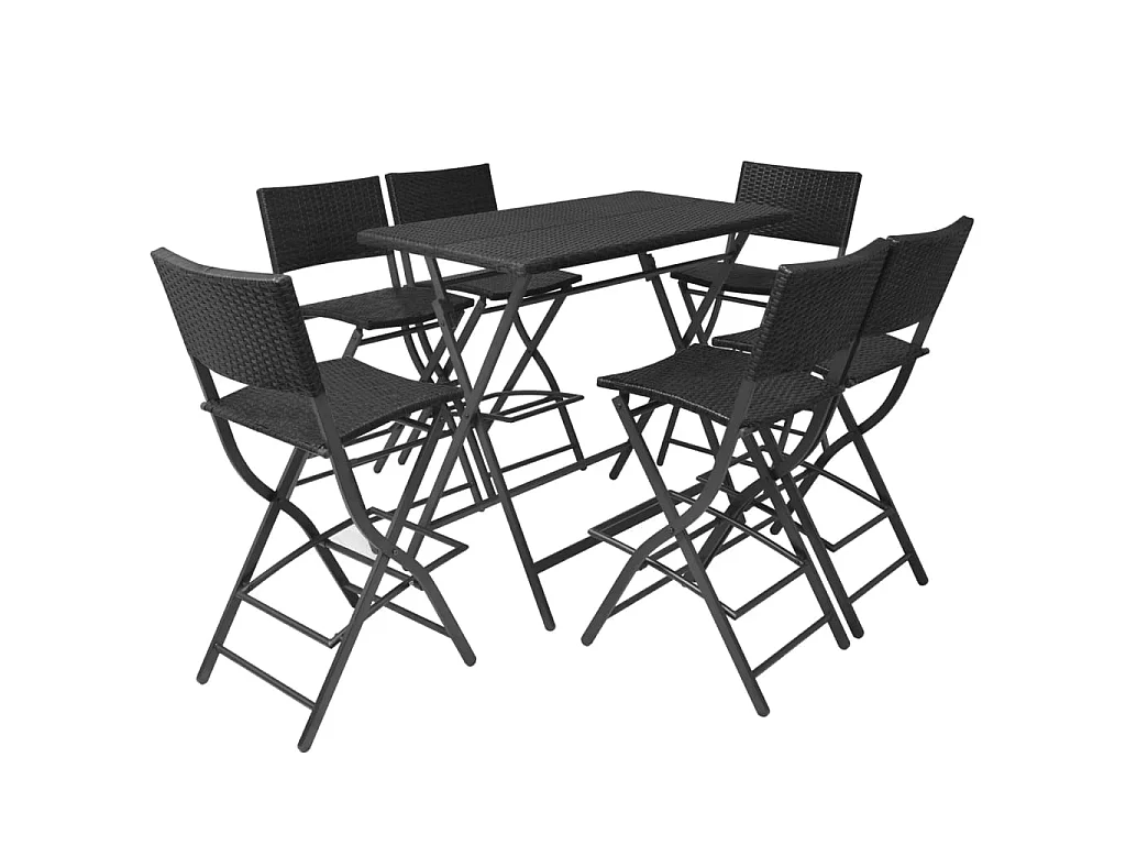 Set comedor de jardín plegable 7 pzas poli ratán y acero negro
