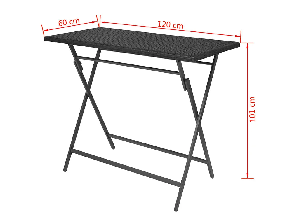 Set comedor de jardín plegable 7 pzas poli ratán y acero negro