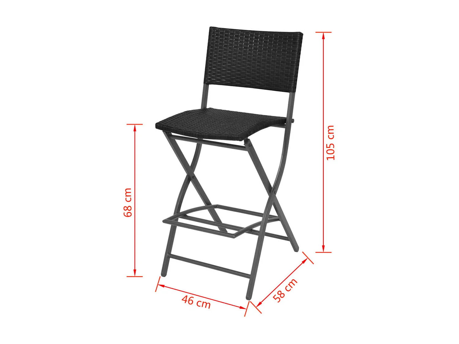 Set comedor de jardín plegable 7 pzas poli ratán y acero negro