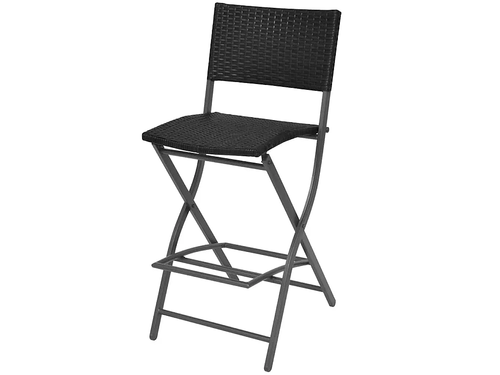 Set da Giardino 7 pz Pieghevole in Acciaio e Polyrattan Nero