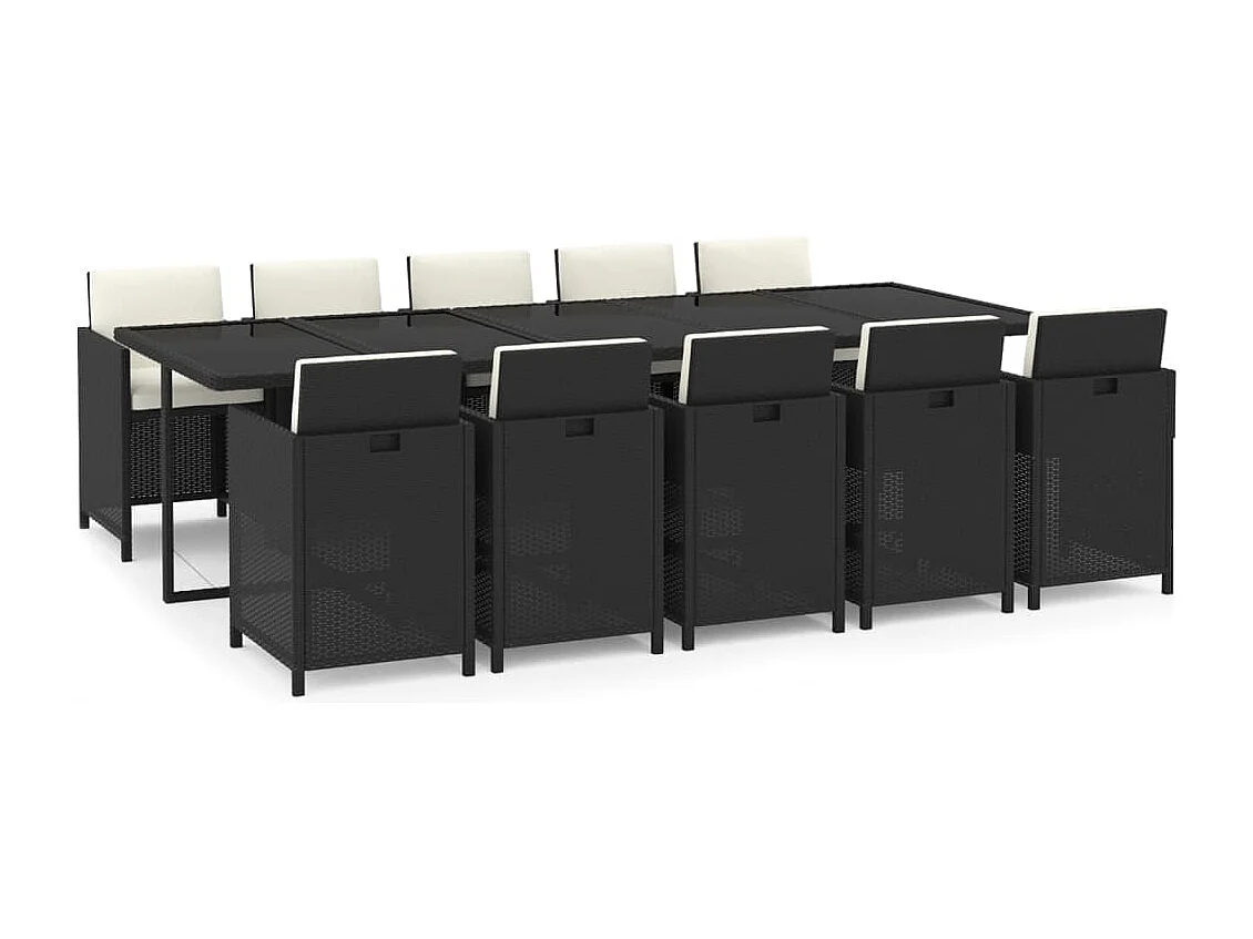 Ensemble à manger de jardin coussins 11 pcs Résine tressée Noir