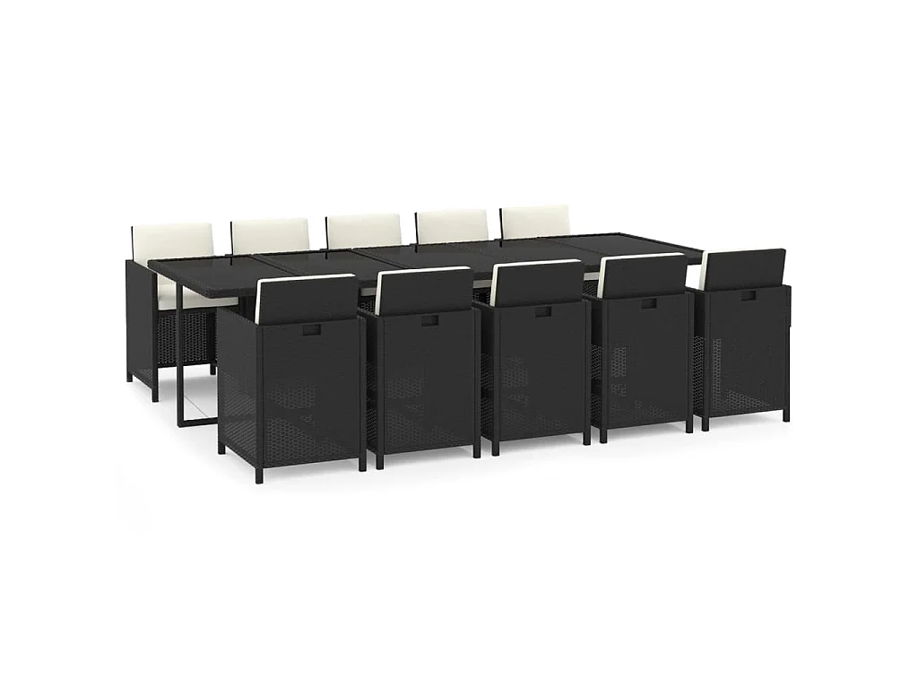 11-delige Tuinset met kussens poly rattan zwart