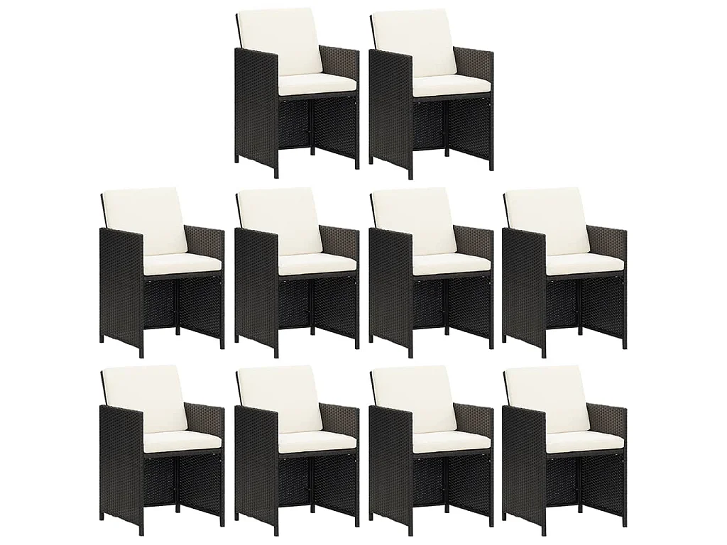 11-delige Tuinset met kussens poly rattan zwart