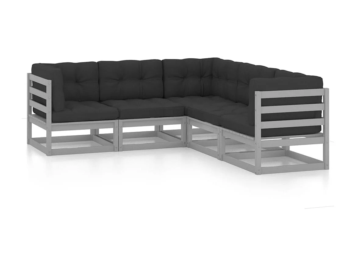 5 pcs conjunto lounge de jardim c/ almofadões pinho maciço