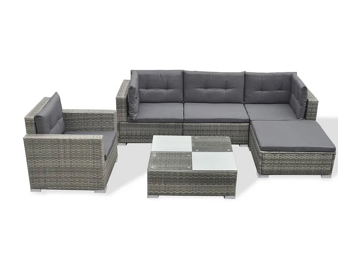 6-tlg. Garten-Lounge-Set mit Auflagen Poly Rattan Grau