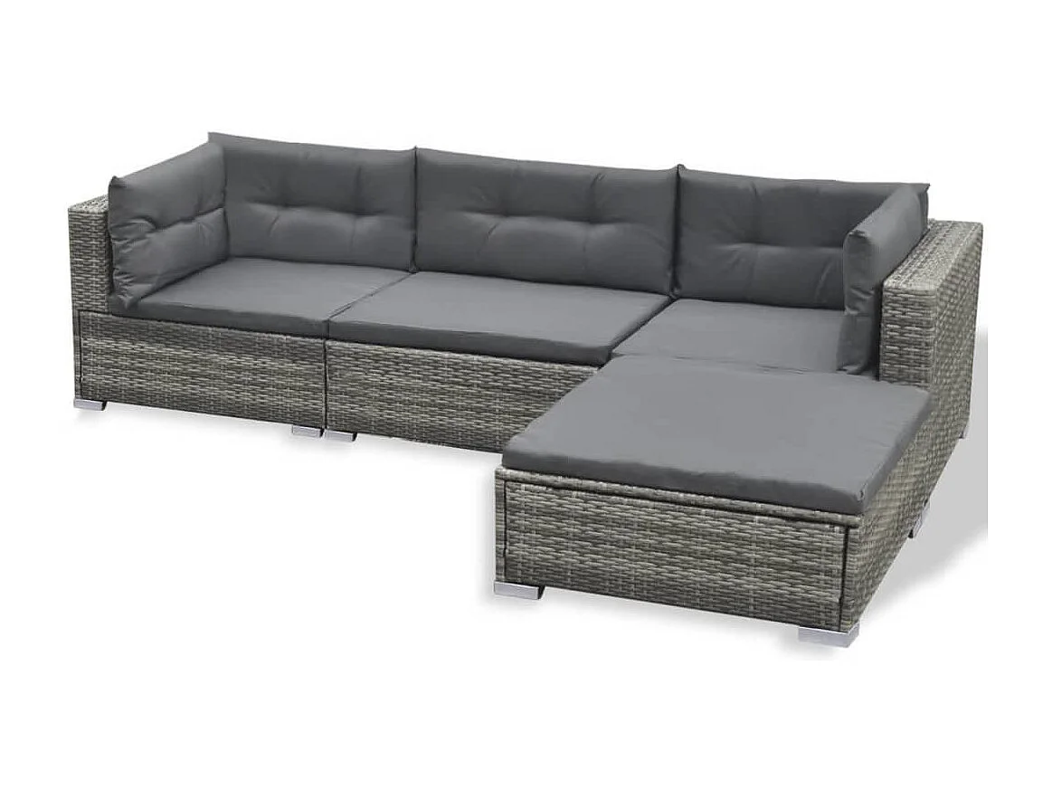 6-tlg. Garten-Lounge-Set mit Auflagen Poly Rattan Grau