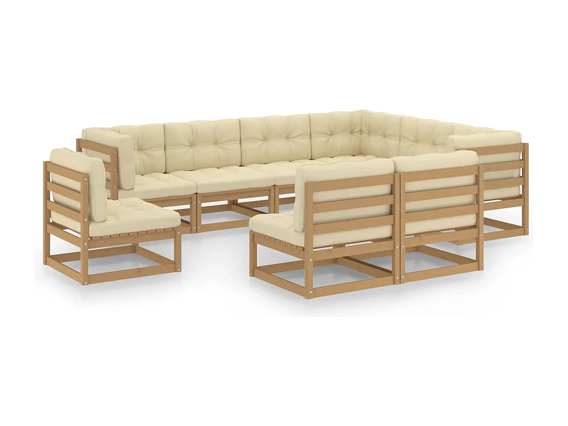 9-tlg Garten-Lounge-Set mit Kissen Honigbraun Massivholz Kiefer