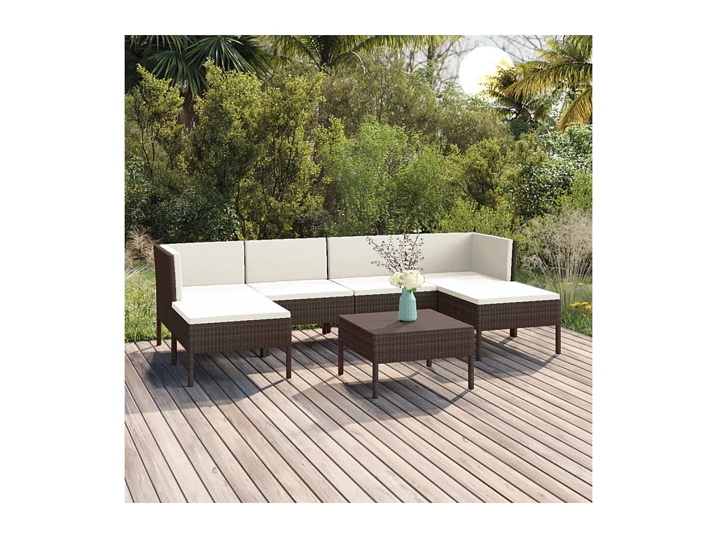 Salon de jardin 7 pcs avec coussins Résine tressée Marron
