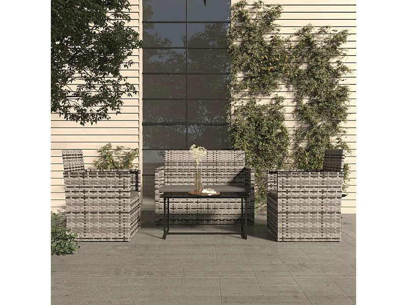 Mobilier d'extérieur 4 pcs avec coussins Résine tressée Gris