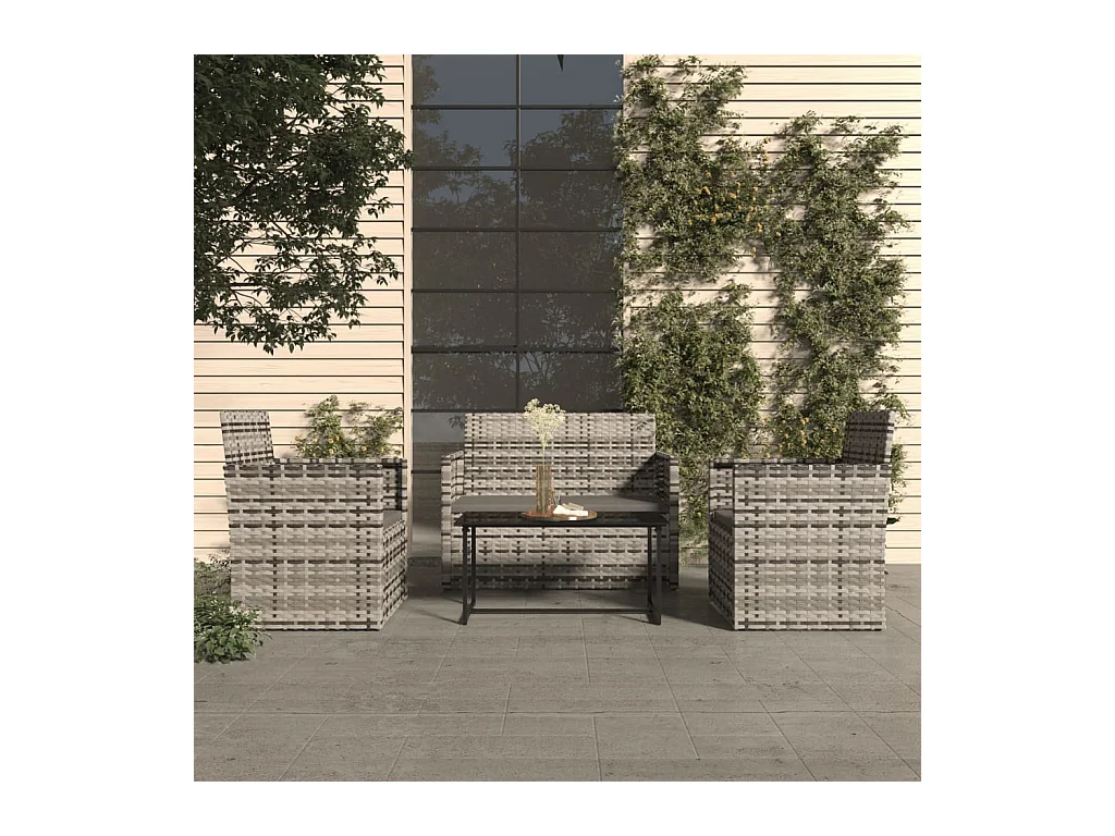 Mobilier d'extérieur 4 pcs avec coussins Résine tressée Gris