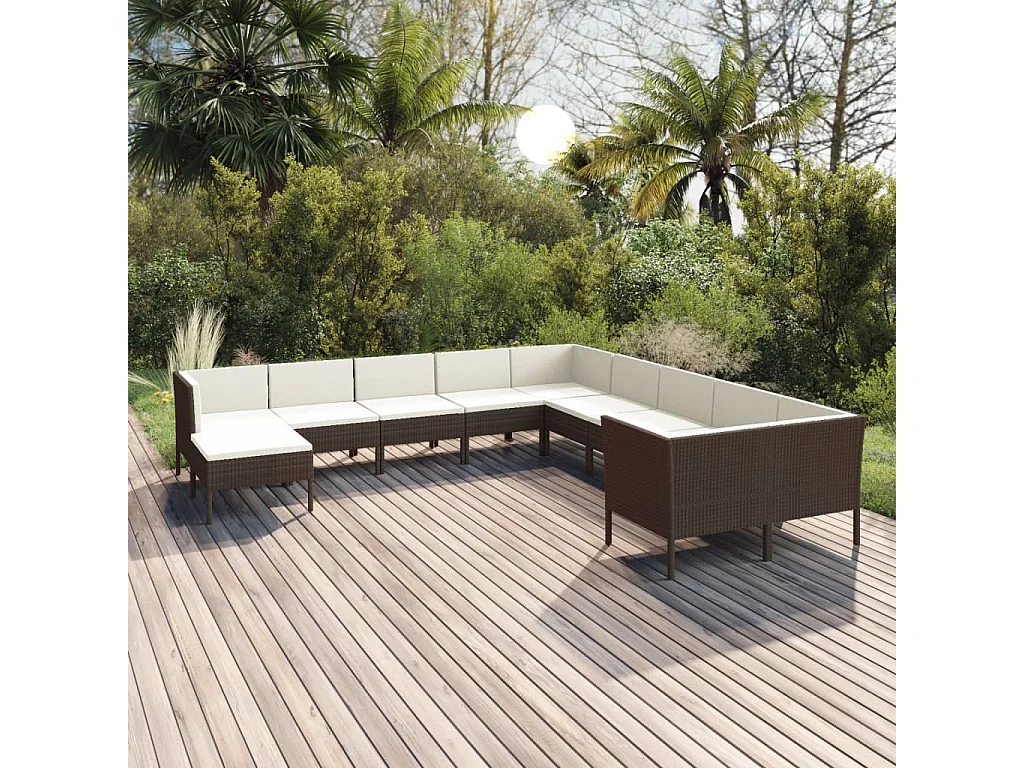 11-tlg. Garten-Lounge-Set mit Auflagen Poly Rattan Braun