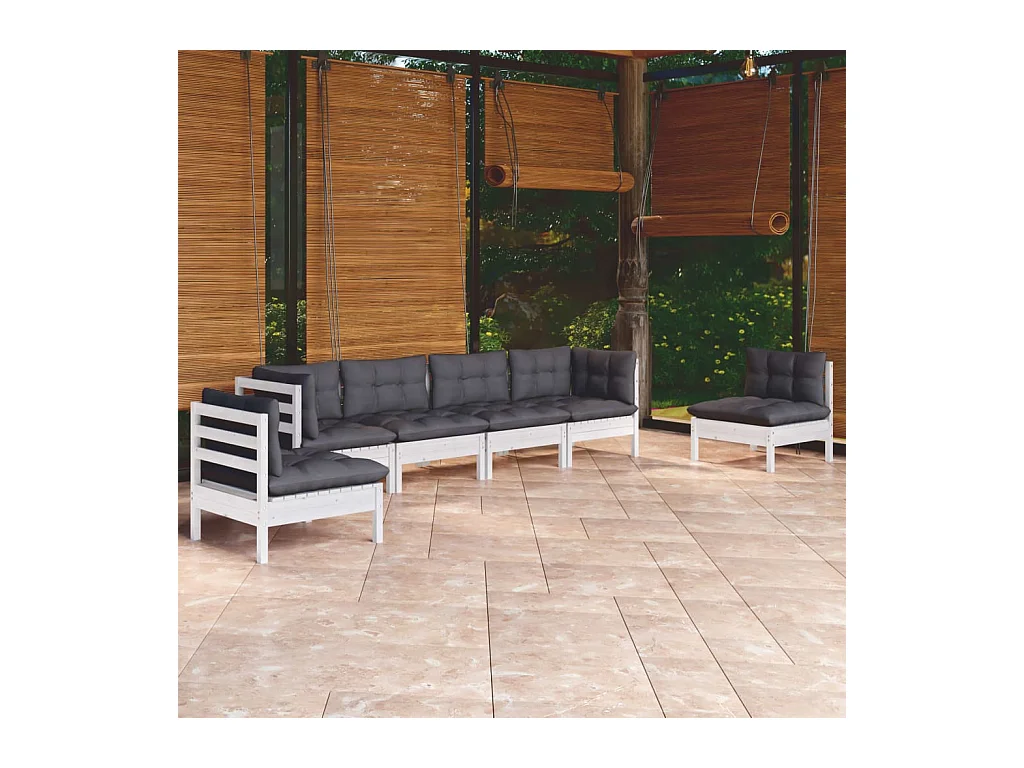 Set Salotto da Giardino 6 pz con Cuscini Legno Massello di Pino