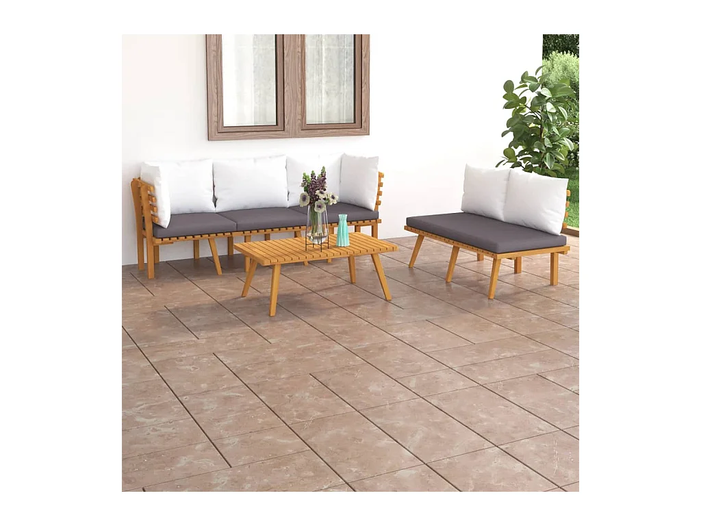 Set Divani da Giardino 5 pz con Cuscini in Massello di Acacia