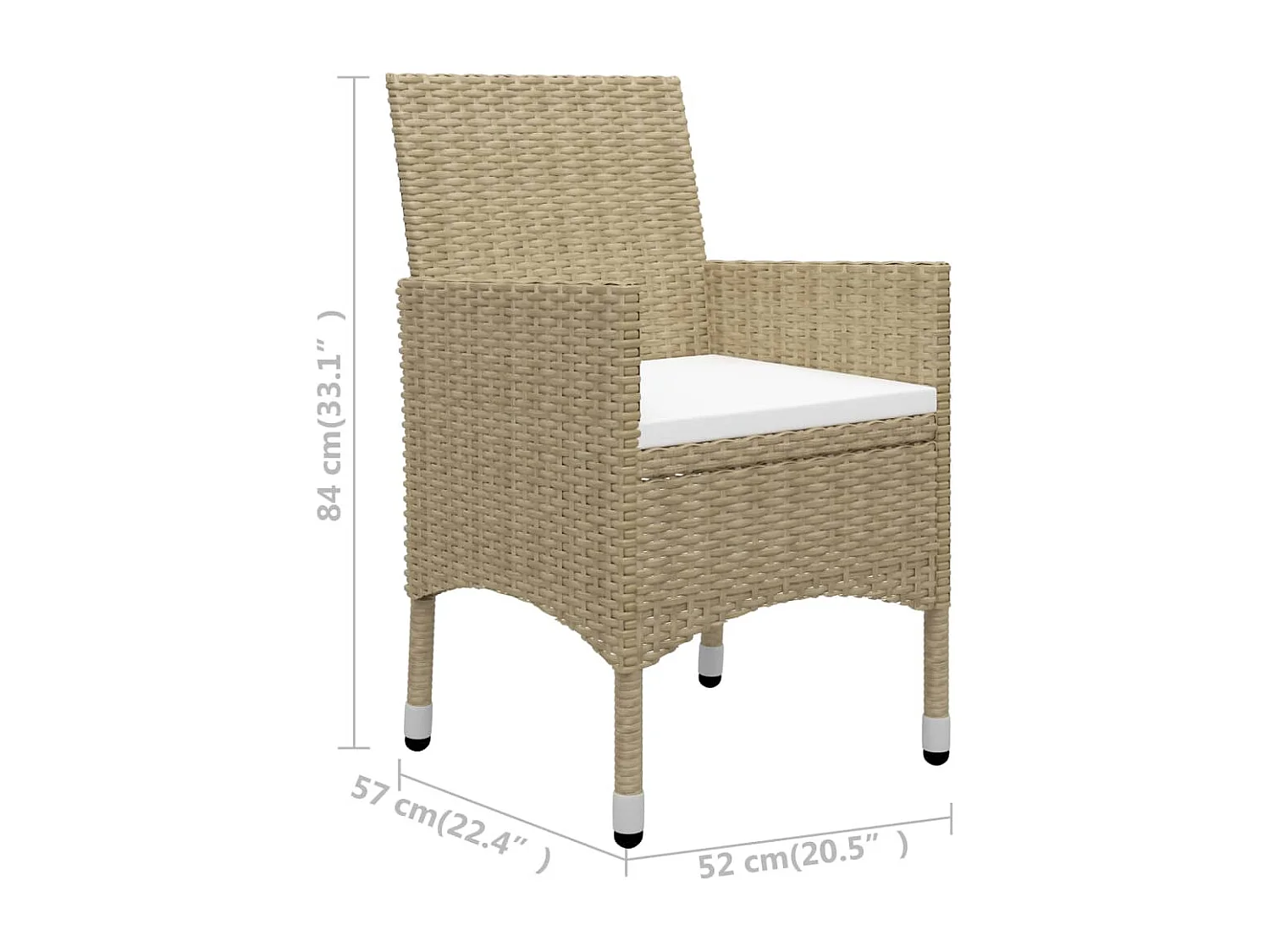 Ensemble de bistro 3 pcs Résine tressée et verre trempé Beige