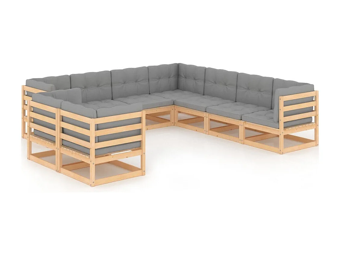 Salon de jardin 9 pcs avec coussins Bois de pin massif
