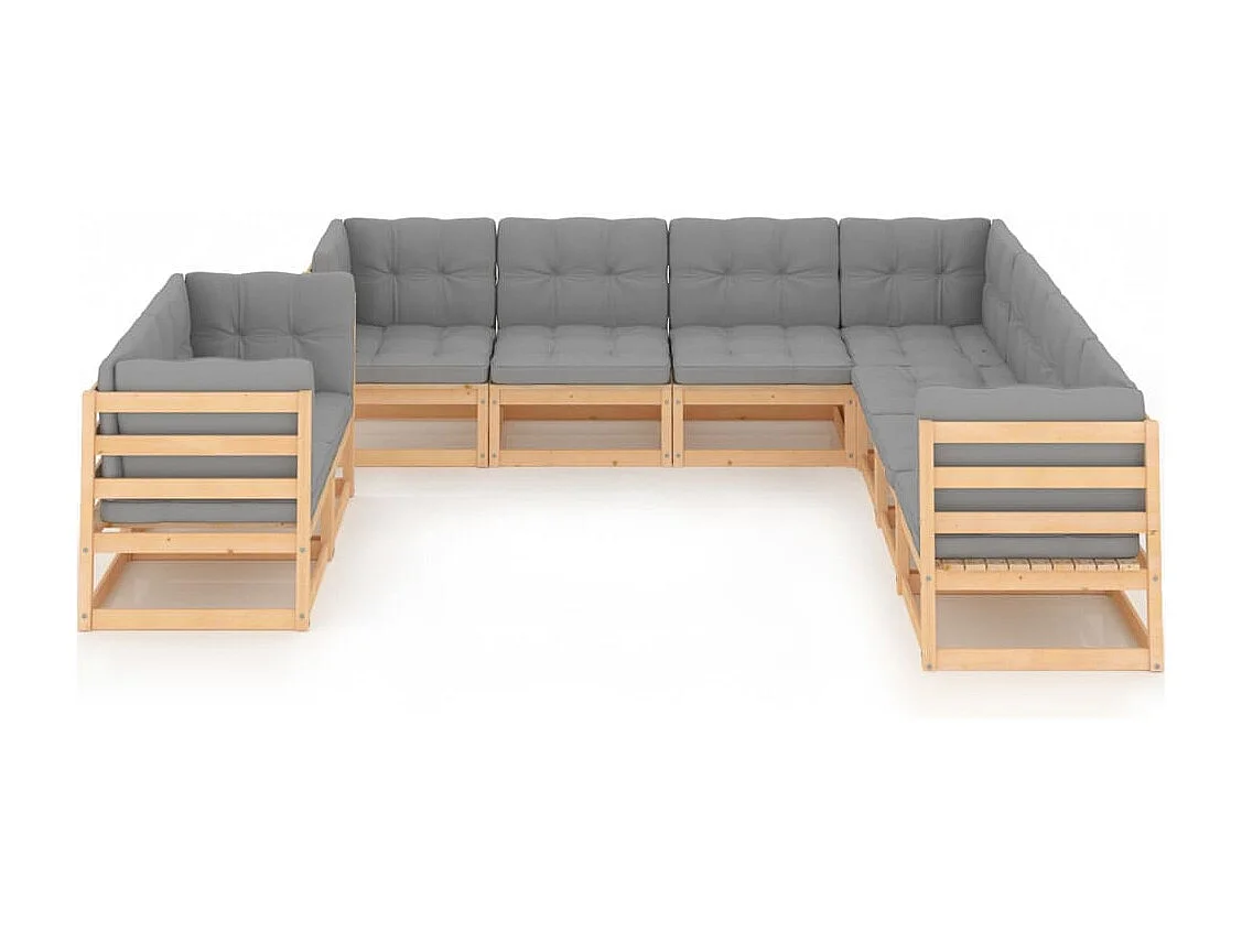Salon de jardin 9 pcs avec coussins Bois de pin massif