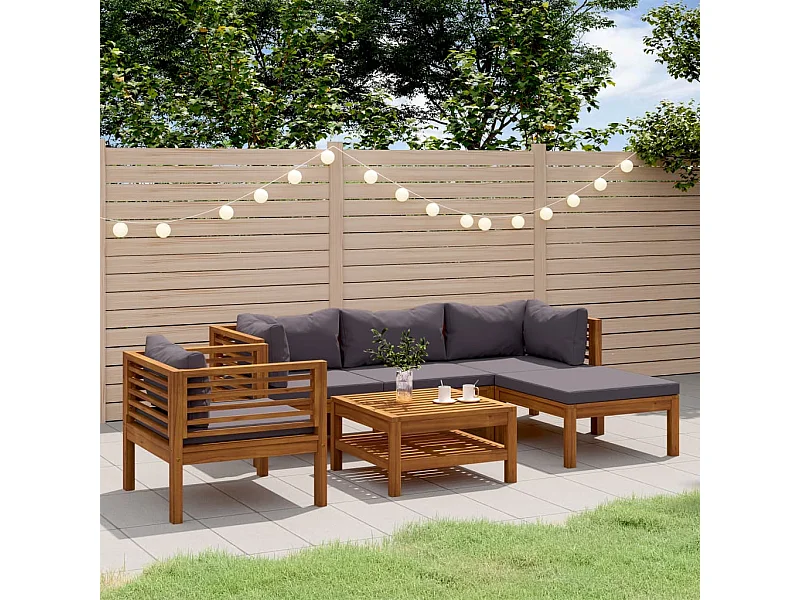 Set Divani da Giardino 6 pz con Cuscini in Massello di Acacia