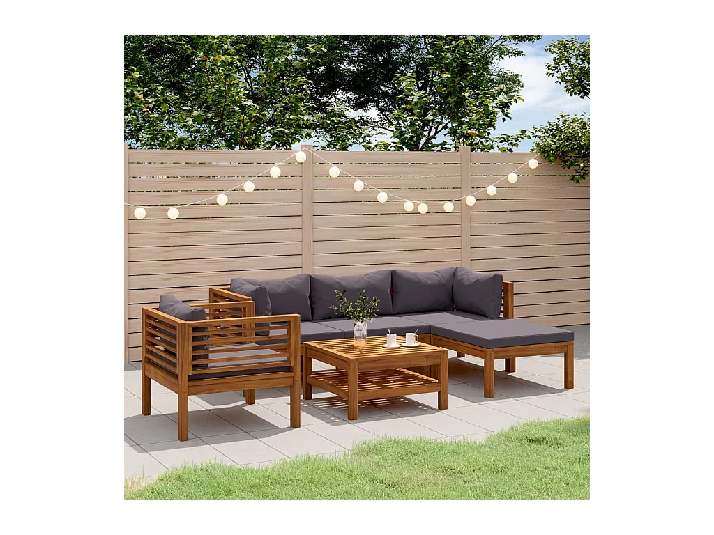 Salon de jardin 6 pcs avec coussin Bois d'acacia solide