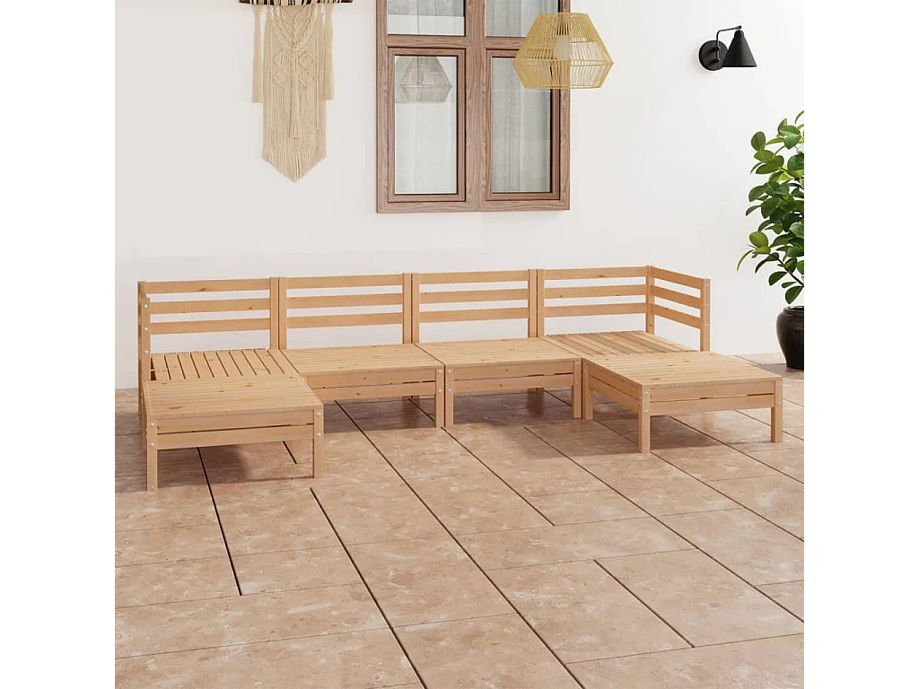 6-tlg. Garten-Lounge-Set Massivholz Kiefer