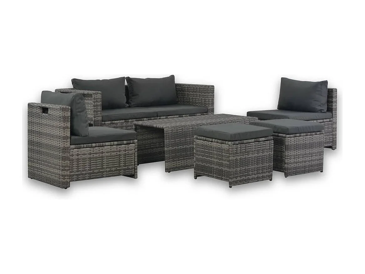 Set Divani da Giardino 6 pz con Cuscini in Polyrattan Grigio