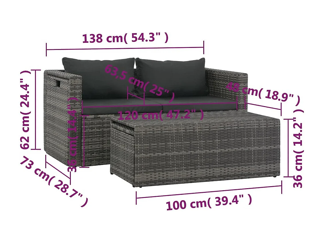 Set Divani da Giardino 6 pz con Cuscini in Polyrattan Grigio