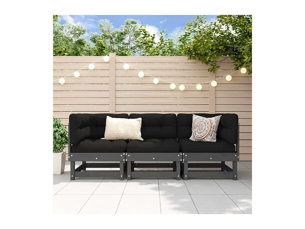 Salon de jardin 3 pcs gris bois massif de pin
