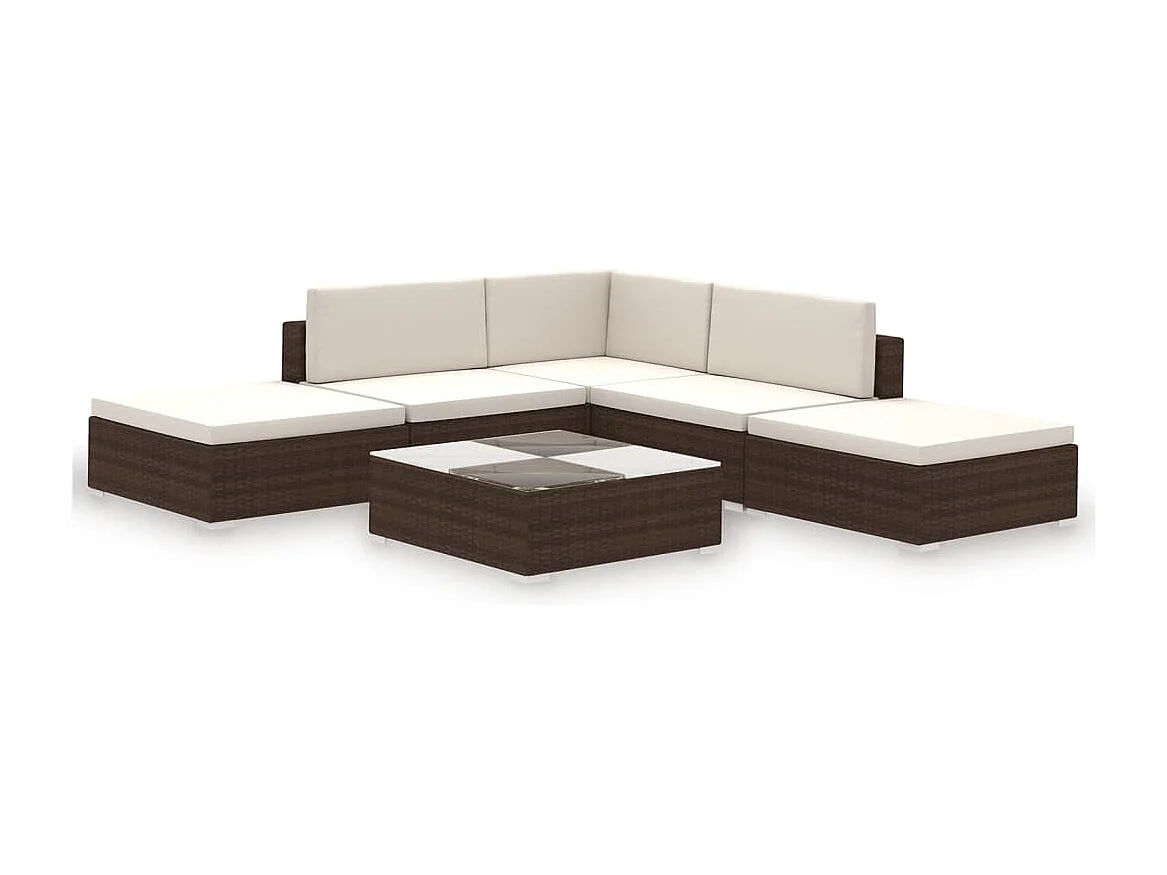 6-tlg. Garten-Lounge-Set mit Auflagen Poly Rattan Braun