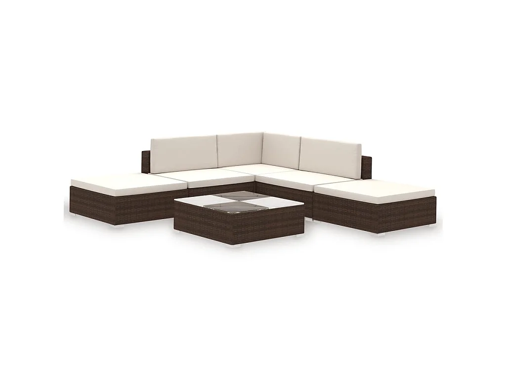 Set Divani da Giardino 6 pz con Cuscini in Polyrattan Marrone
