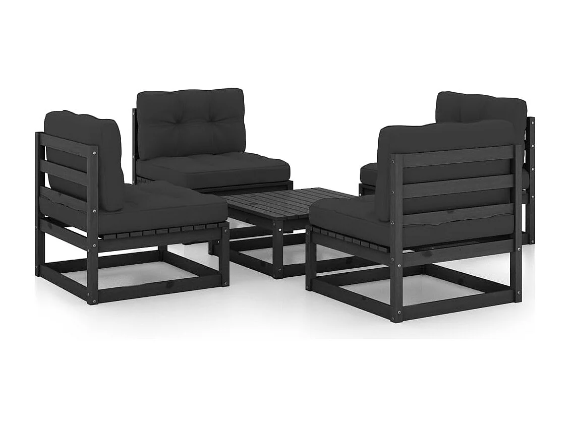 5-delige Loungeset met kussens massief grenenhout