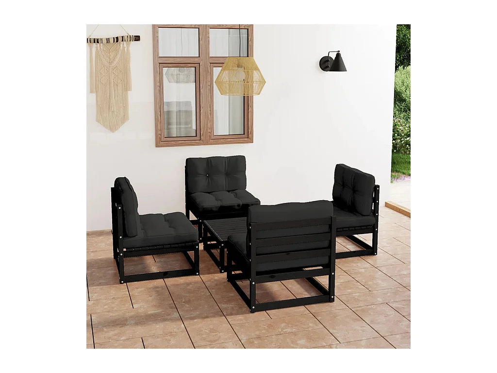 5-delige Loungeset met kussens massief grenenhout