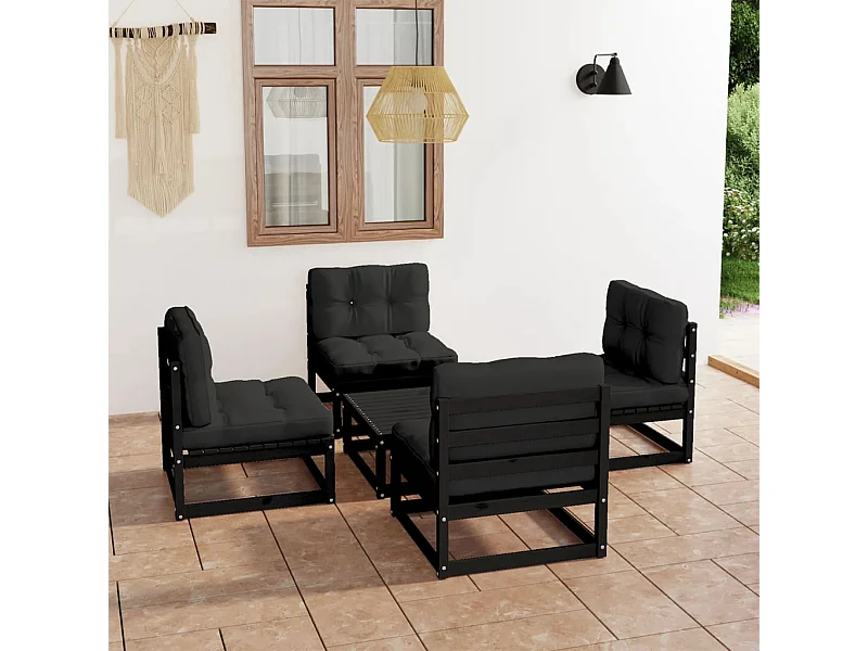 5 pcs conjunto lounge de jardim c/ almofadões pinho maciço