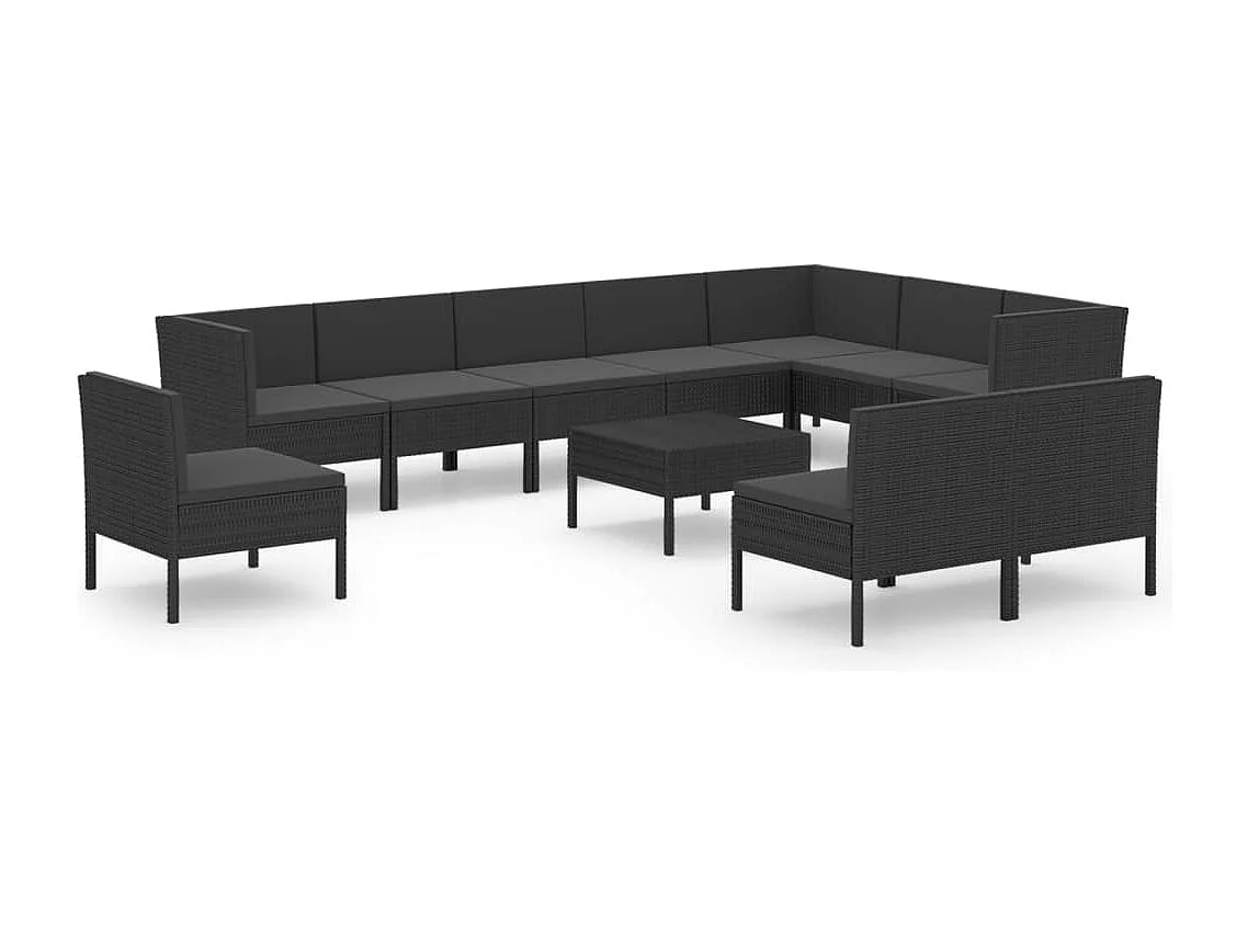 Set Divani da Giardino 11 pz con Cuscini in Polyrattan Nero