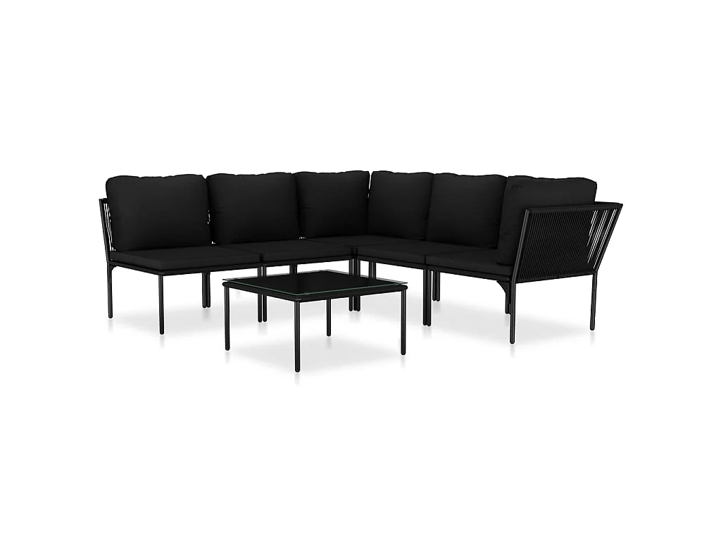 6-tlg. Garten-Lounge-Set mit Auflagen Schwarz PVC