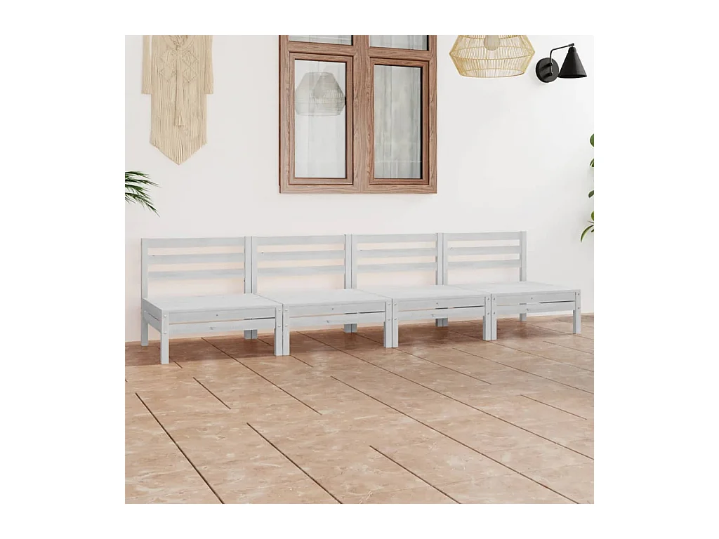 Set Divani da Giardino 4 pz Bianco in Legno Massello di Pino