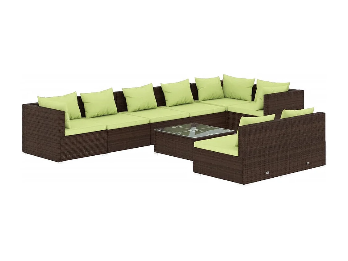 9-tlg. Garten-Lounge-Set mit Kissen Braun Poly Rattan