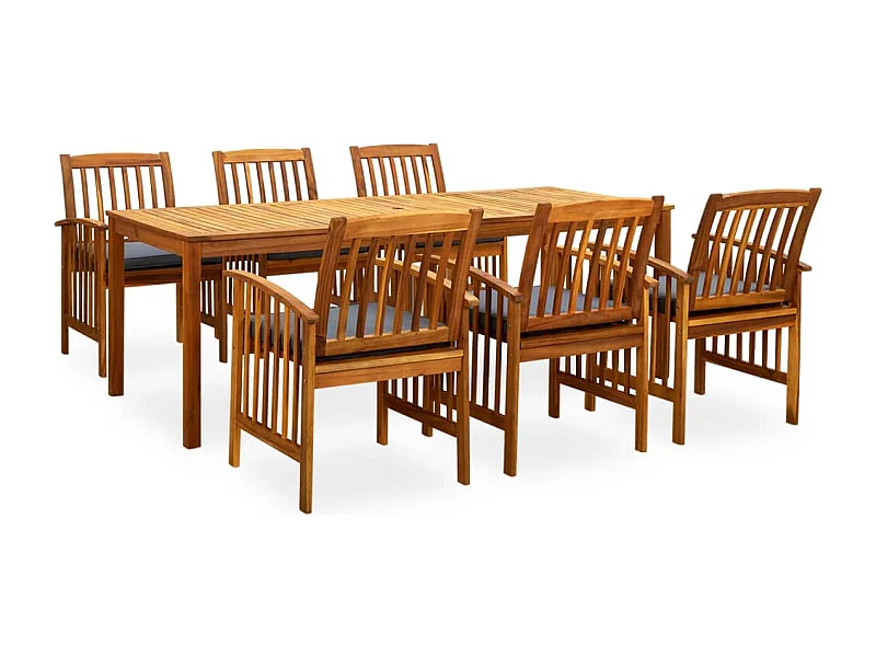 Ensemble à manger de jardin 7 pcs avec coussins Acacia solide