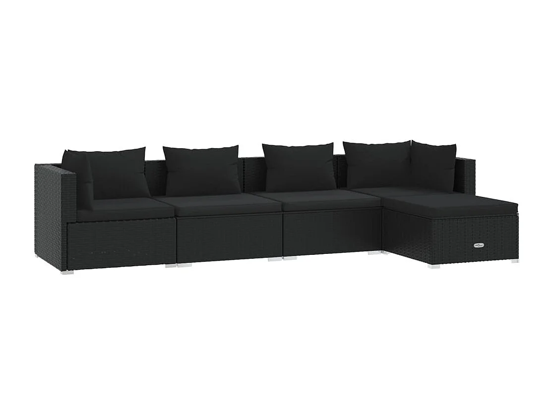 Set Divani da Giardino 5 pz con Cuscini in Polyrattan Nero