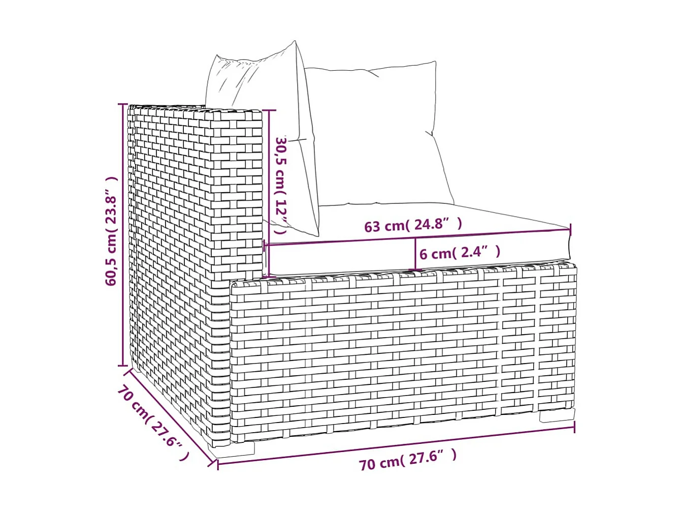 6-delige Loungeset met kussens poly rattan zwart